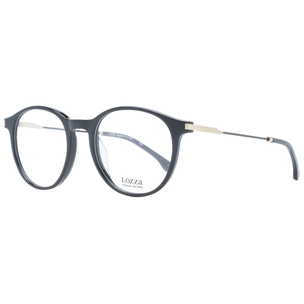 Lozza Black Unisex Glasses Frame in full-rim style, acetate material, demo lenses, includes branded case.