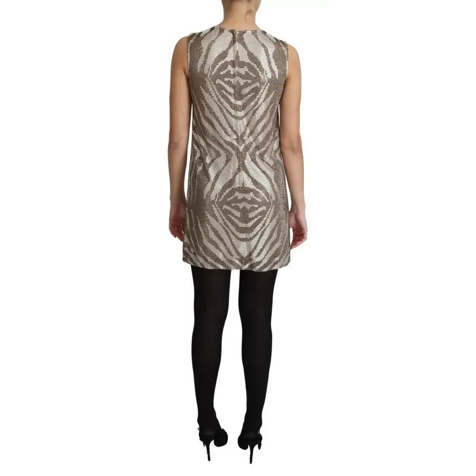 Dolce & Gabbana Brown Crystal Shift Mini Zebra Silver Dress