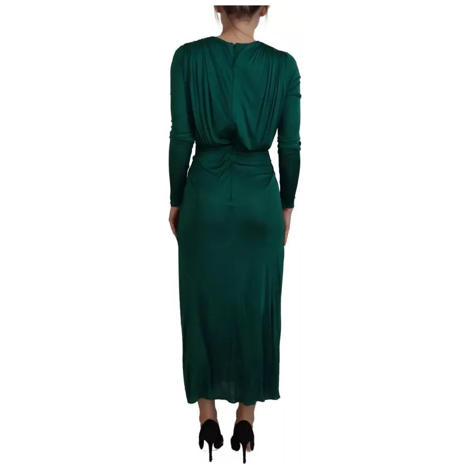 Dolce & Gabbana Dark Green Viscose Long Sleeve Midi Dress