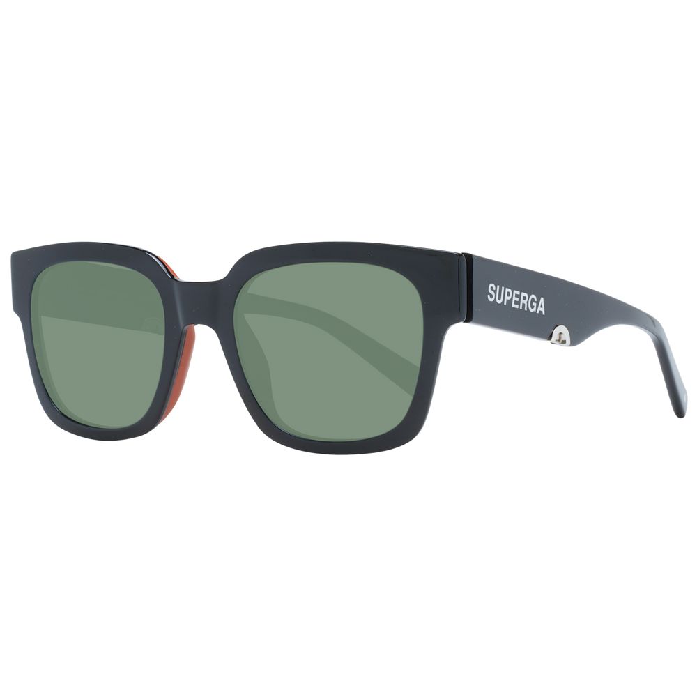 Sting Black Unisex Sunglass with black acetate frame and green lenses, full-rim style, 100% UVA & UVB protection, includes branded case.