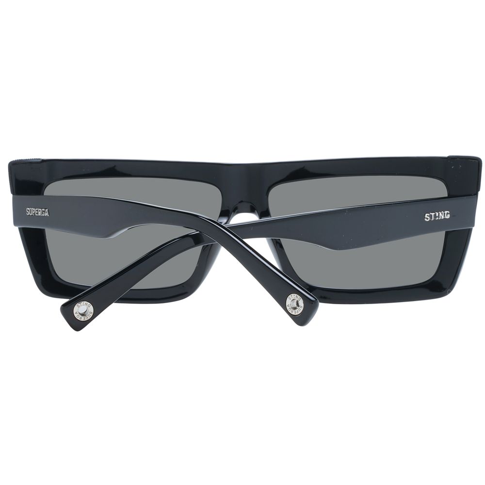 Sting Black Unisex Sunglass with full-rim black acetate frame, grey gradient lenses, and branded case.