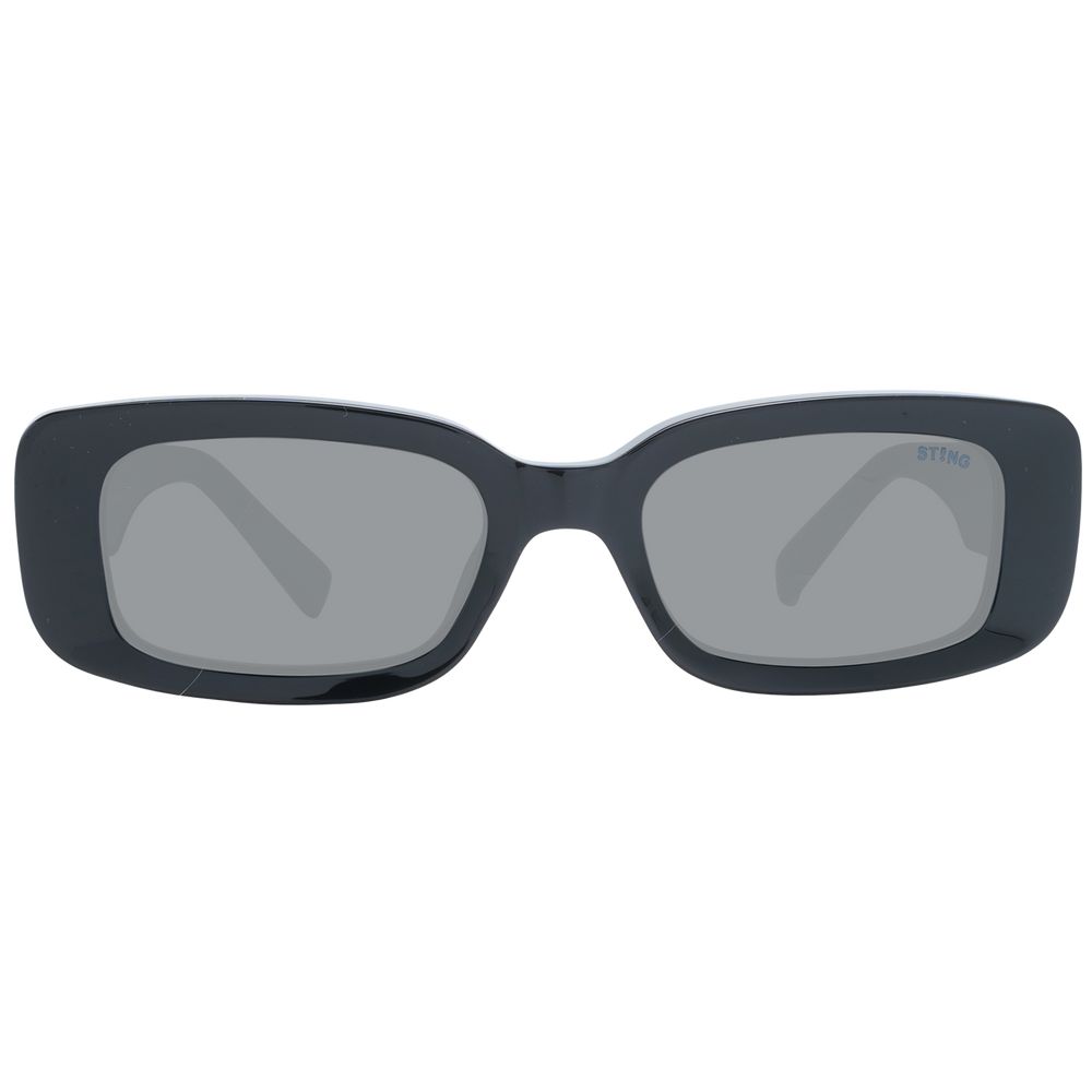Sting Black Unisex Sunglass with black acetate full-rim frame, grey lenses, rectangle style, 100% UVA & UVB protection.