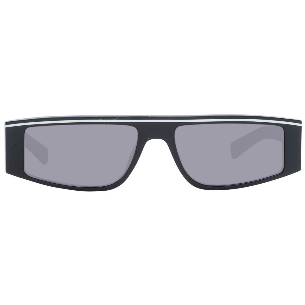 Sting Black Men Sunglass with black acetate full-rim frame and grey plastic lenses providing 100% UVA & UVB protection, size 55-17-145.