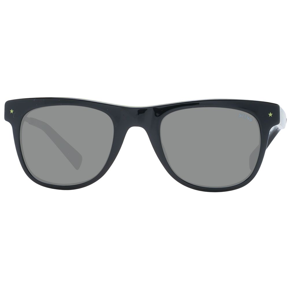 Sting Black Men Sunglass with black acetate frame, grey gradient lenses, square full-rim style, 100% UVA/UVB protection, includes branded case.