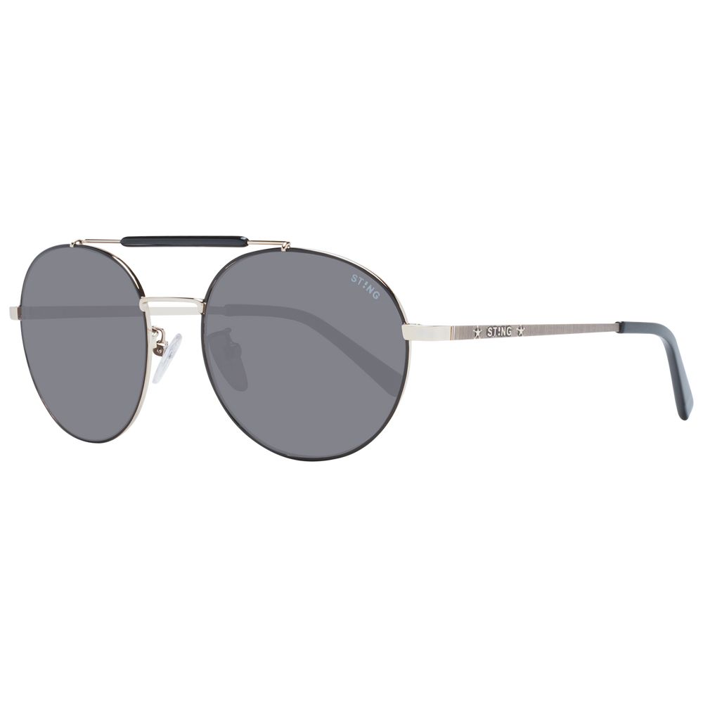 Sting Black Men Sunglass with metal full-rim frame, grey plastic lenses, aviator style, 100% UVA & UVB protection.