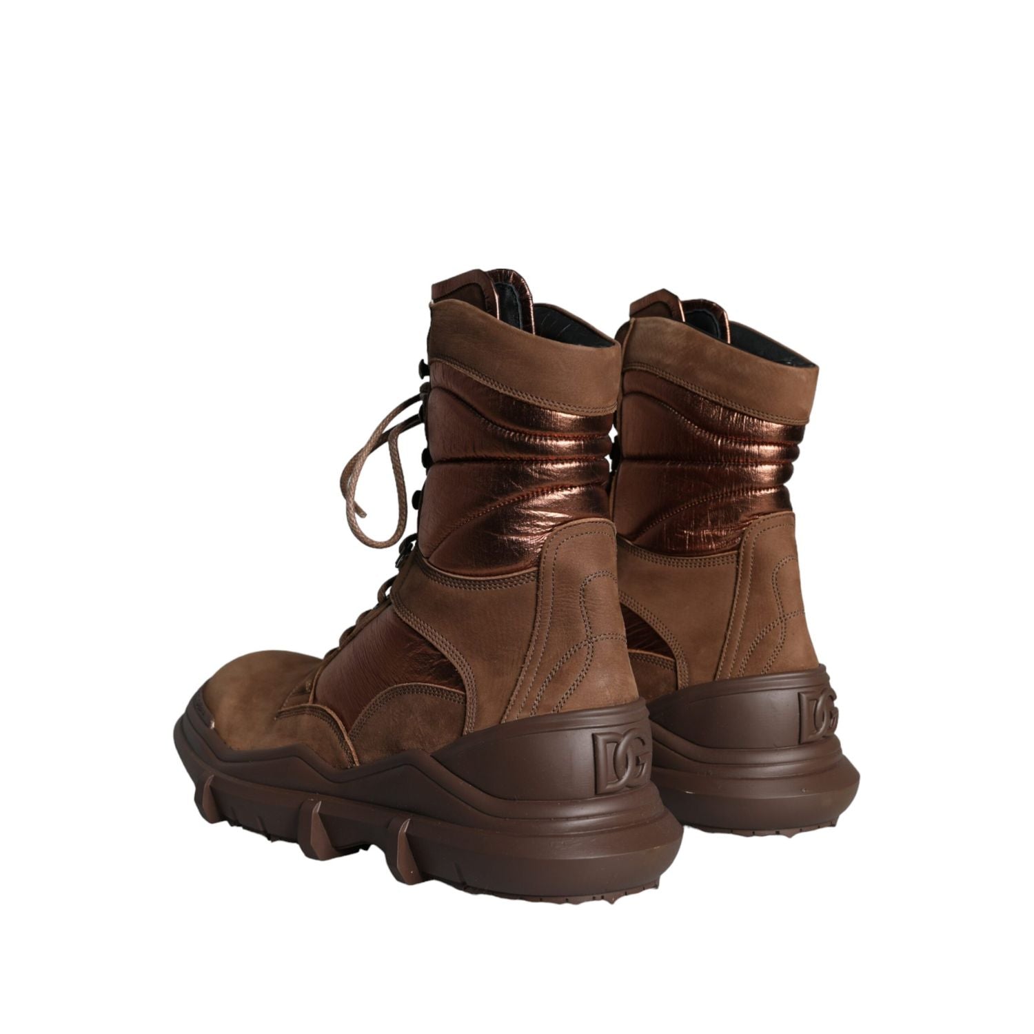 حذاء عسكري رجالي من دولتشي آند غابانا مصنوع من الجلد المدبوغ باللون البني