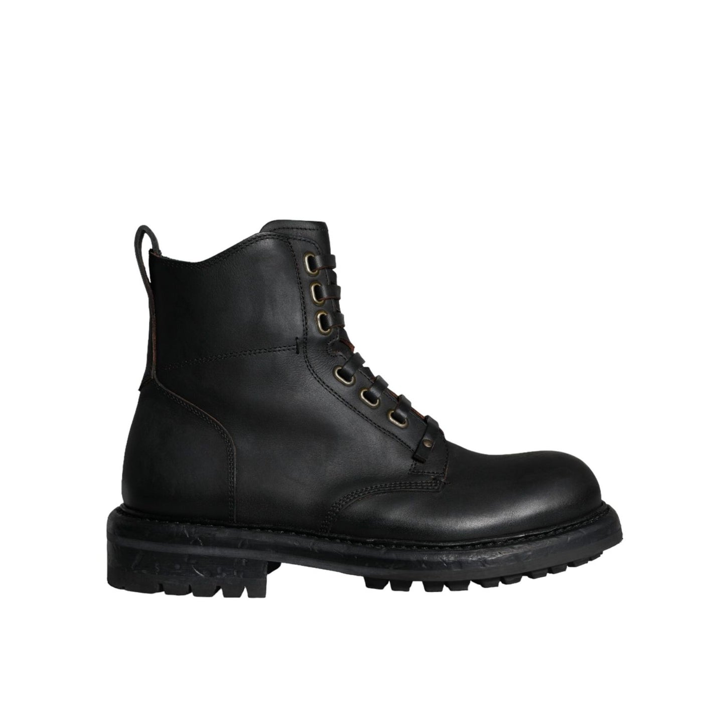 Dolce & Gabbana Black Lace Up Mid Calf Boots Men Shoes