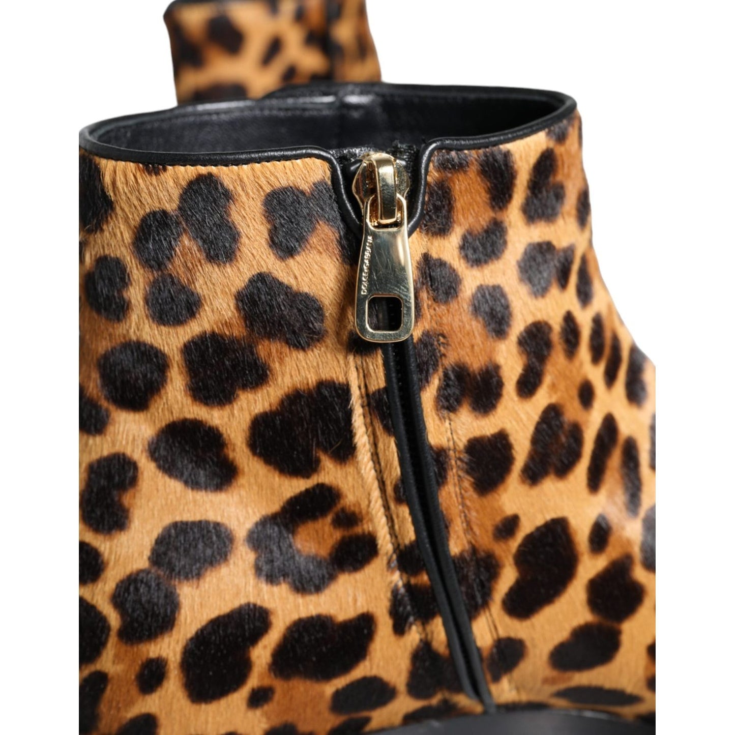 Dolce & Gabbana Brown Leopard Calf Fur Ankle Boots Shoes LA11515-35.5