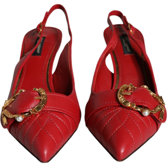 Dolce & Gabbana Dolce & Gabbana Red Devotion Leather Heels Slingback Shoes LA11504-35.5 1728,67345645728,Dolce & Gabbana,EU35.5/US5,EU35/US4.5,EU37/US6.5,EU38/US7.5,Material: 100% Lamb Leather,New with tags,Red,Sandals - Women - Shoes,Shoes,Women,Women -