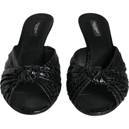 Dolce & Gabbana Black Leather Heels Slides Sandals Shoes