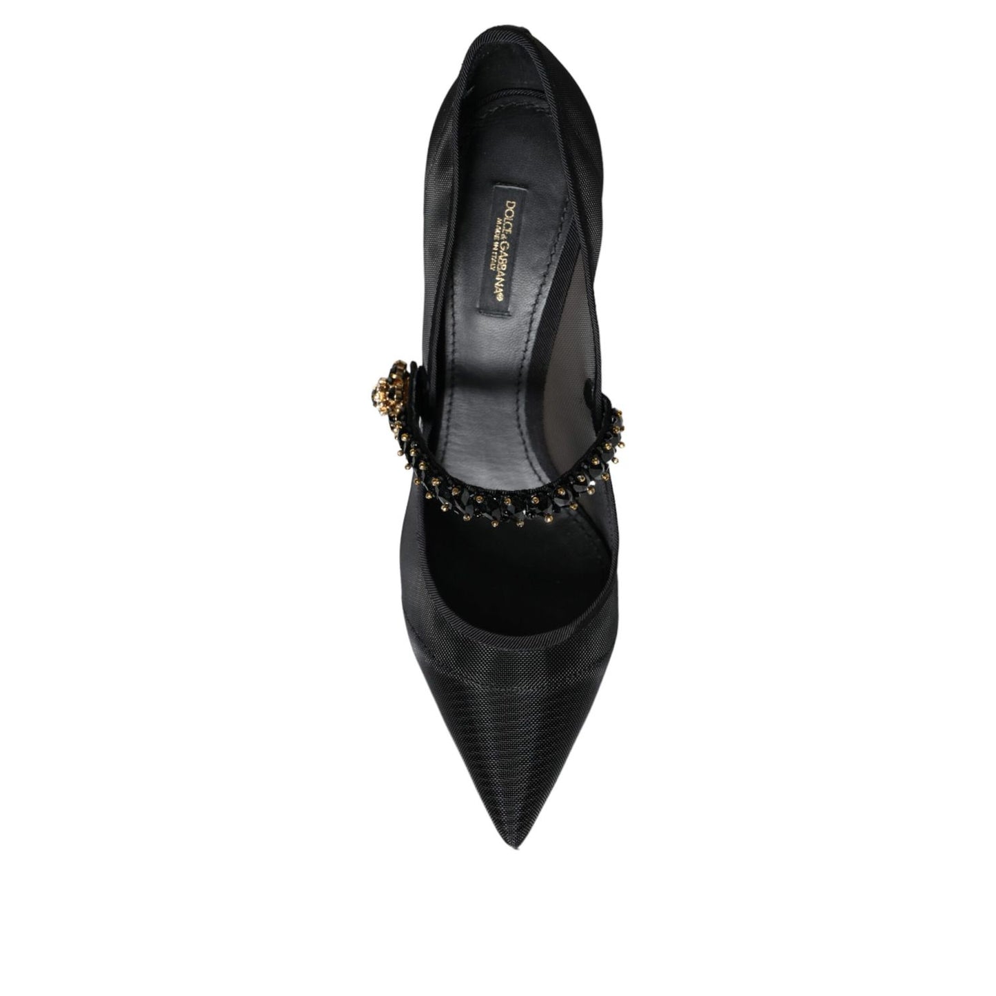 Dolce & Gabbana Black Mesh Mary Jane Crystal Heel Pumps Shoes