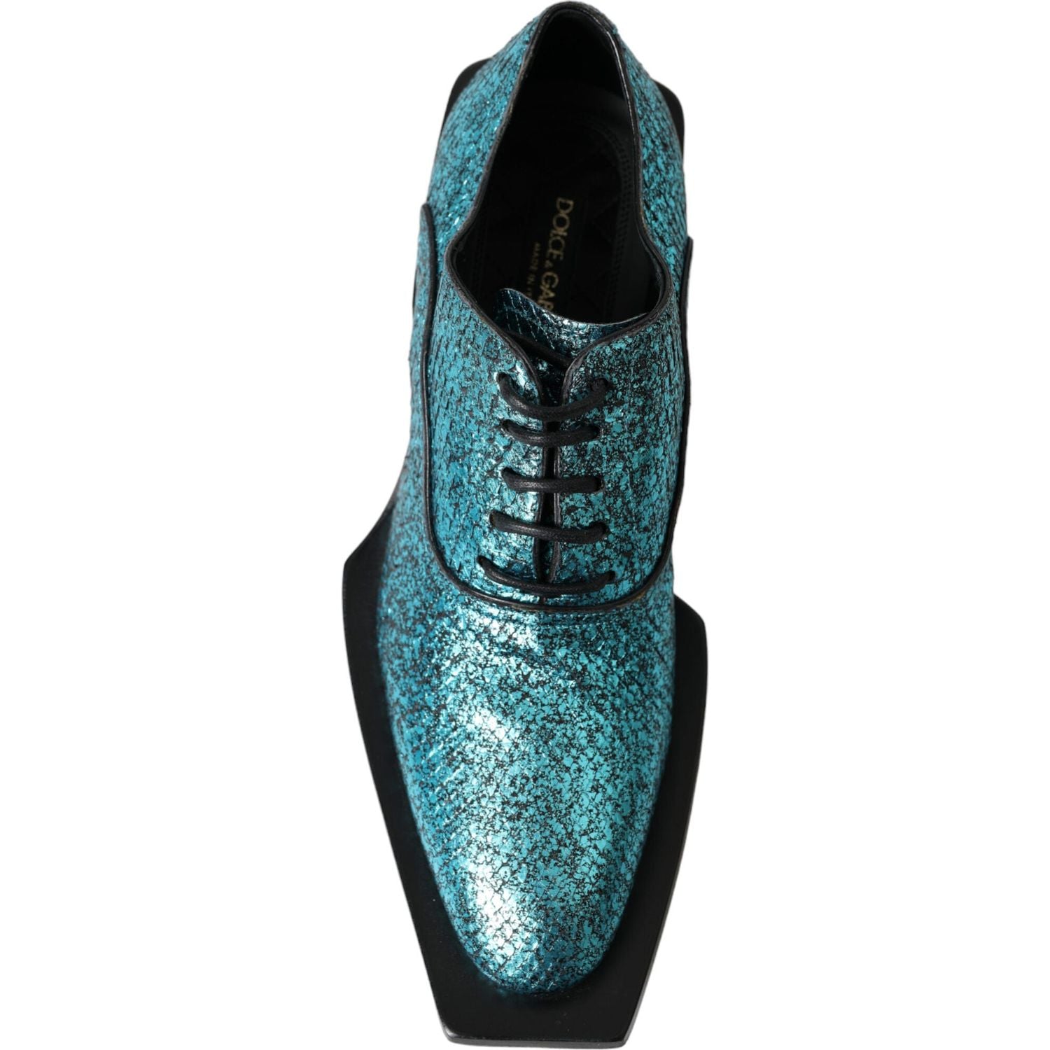 حذاء رسمي من الجلد باللون الأزرق من دولتشي آند غابانا بكعب سميك