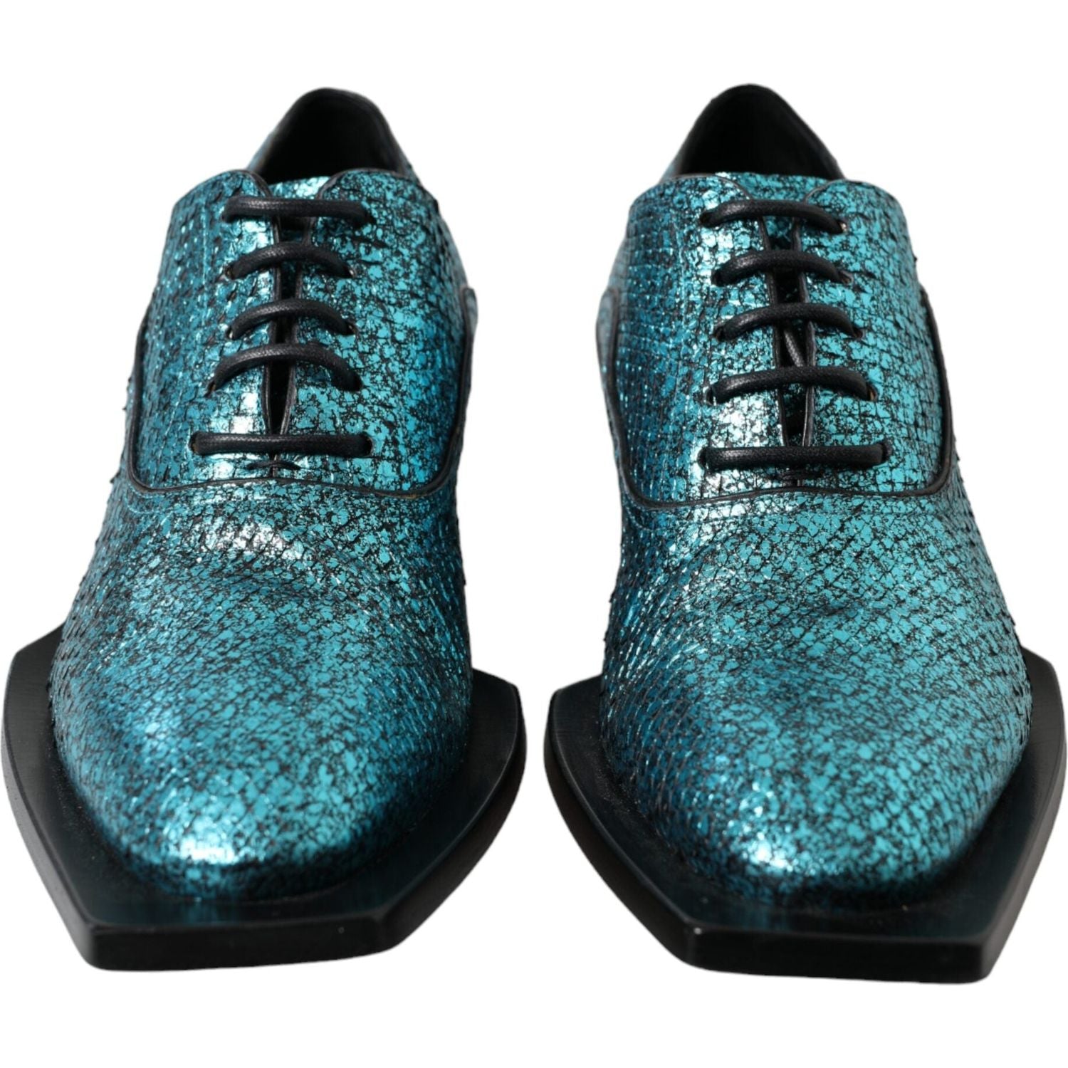 حذاء رسمي من الجلد باللون الأزرق من دولتشي آند غابانا بكعب سميك