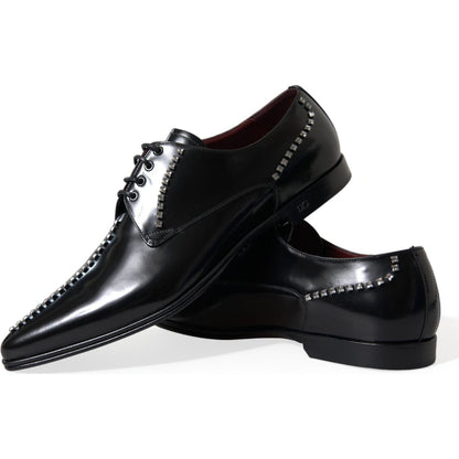 Dolce & Gabbana Black Leather Crystal Dress Formal Shoes