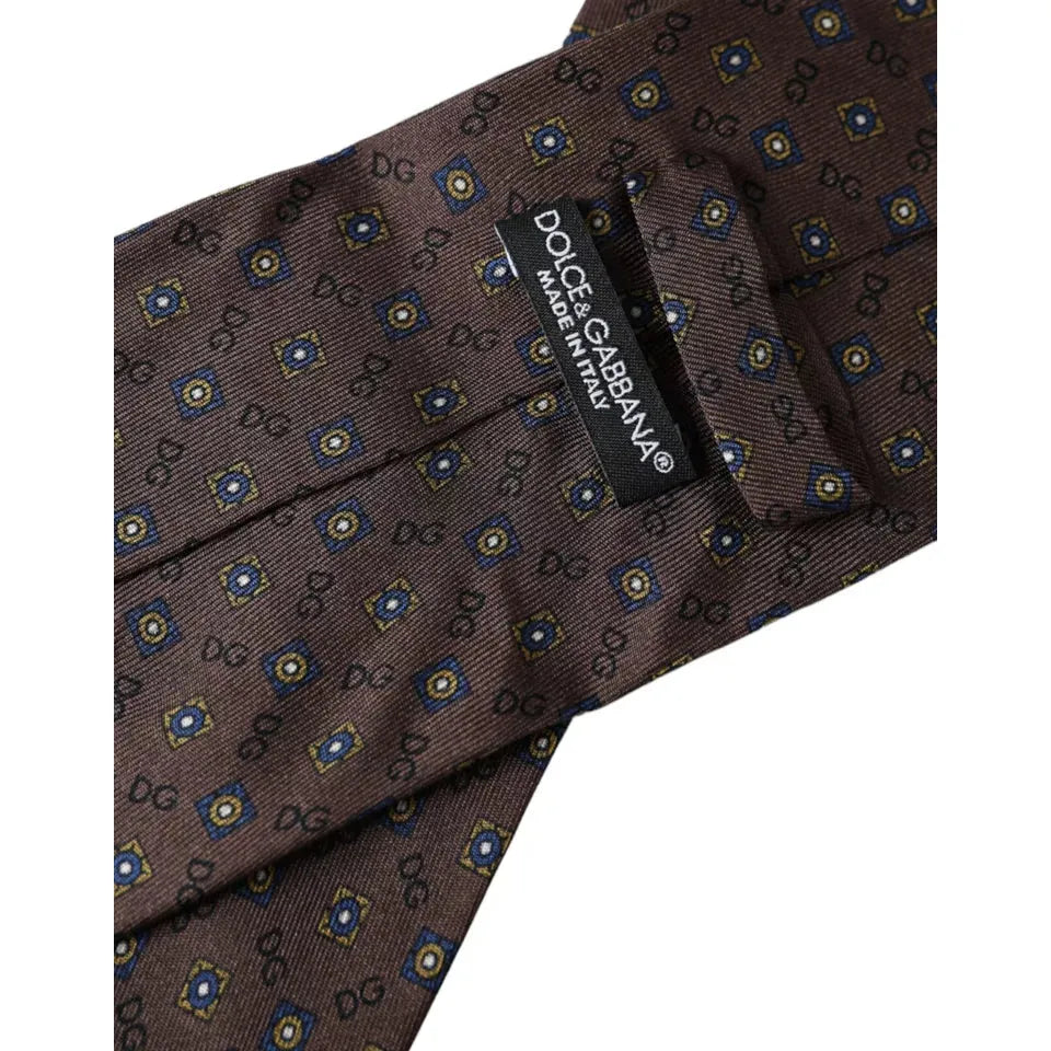 Dolce & Gabbana Brown Silk Branded Logo Adjustable Men Tie KRA3339