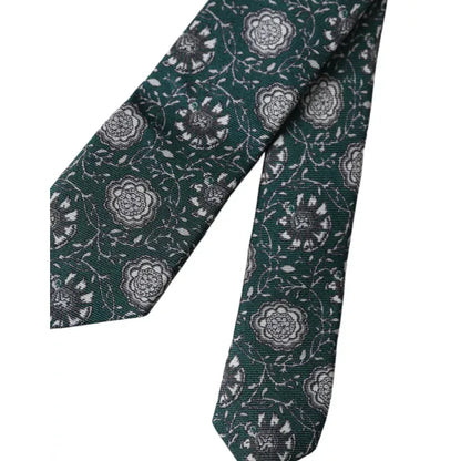Dolce & Gabbana Green Floral Print Silk Adjustable Men Tie