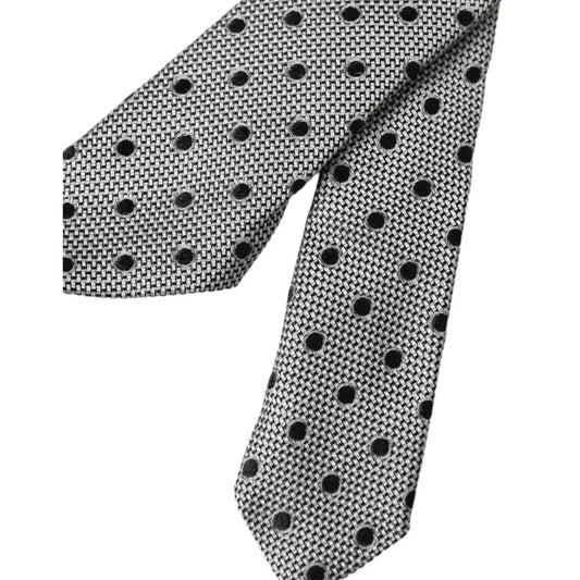 Dolce & Gabbana Black White Dot Fantasy Silk Adjustable Men Tie KRA3364