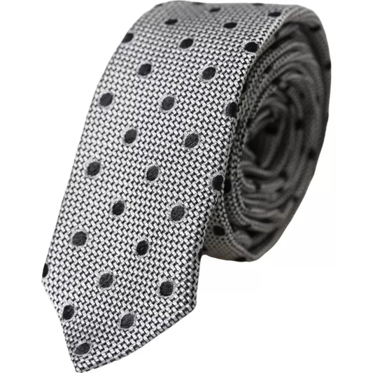 Dolce & Gabbana Black White Dot Fantasy Silk Adjustable Men Tie KRA3364