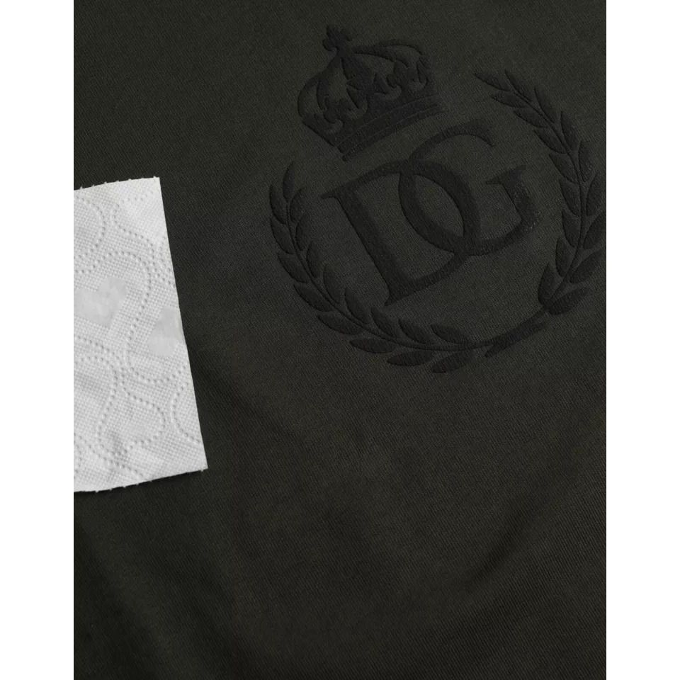 Dolce & Gabbana Green Logo Cotton Crew Neck Pullover Sweater