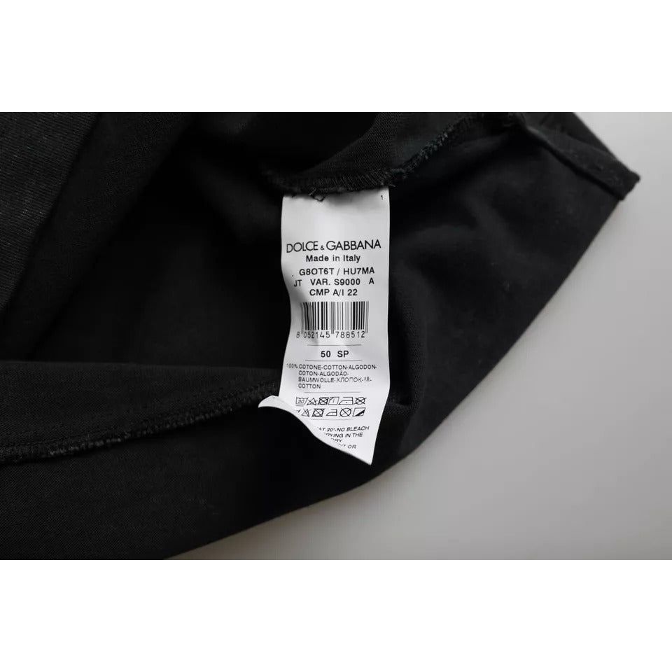 تي شيرت Dolce &amp; Gabbana من القطن بطبعة جرافيكية باللون الأسود وياقة دائرية