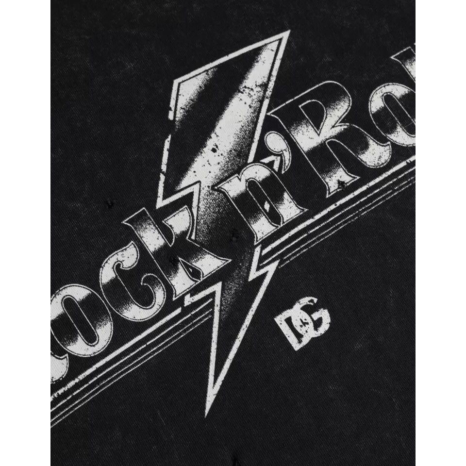 تي شيرت Dolce &amp; Gabbana من القطن بطبعة جرافيكية باللون الأسود وياقة دائرية