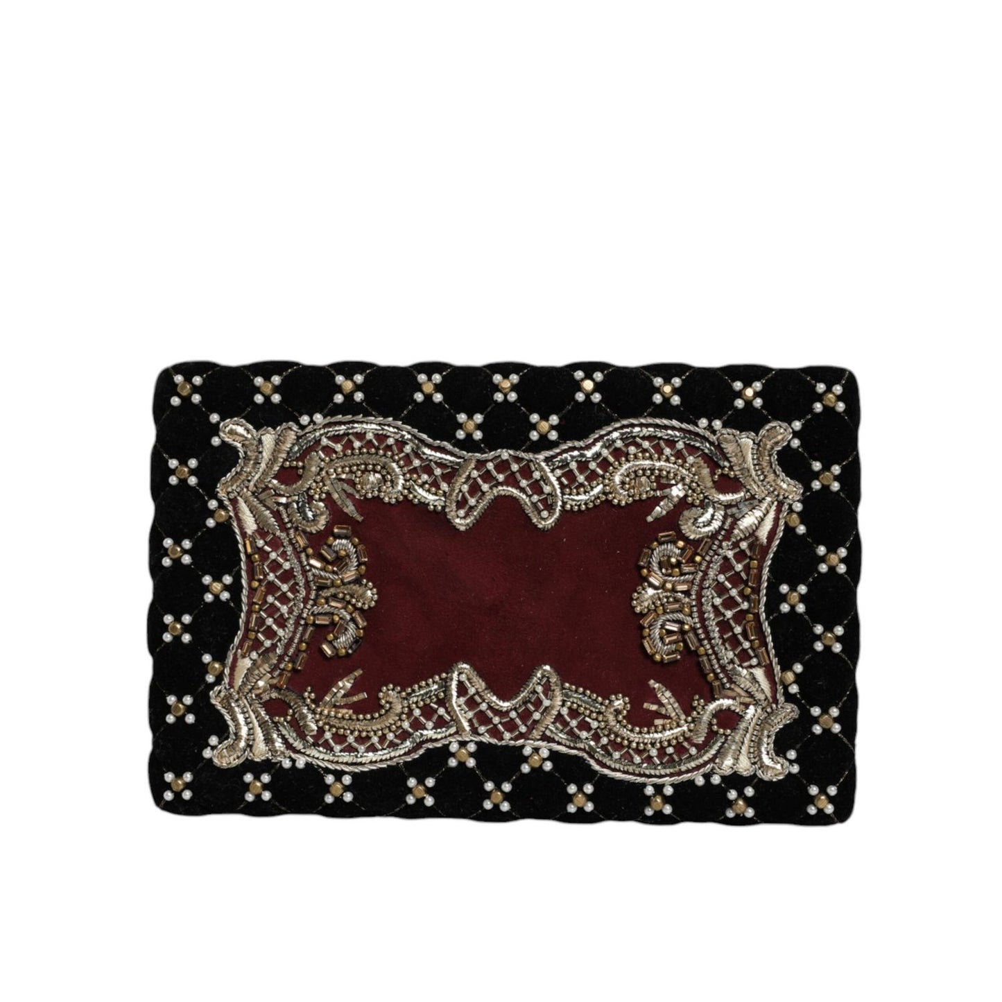 Dolce & Gabbana Bordeaux Black Velvet Gold Frame Clutch Evening Purse Bag