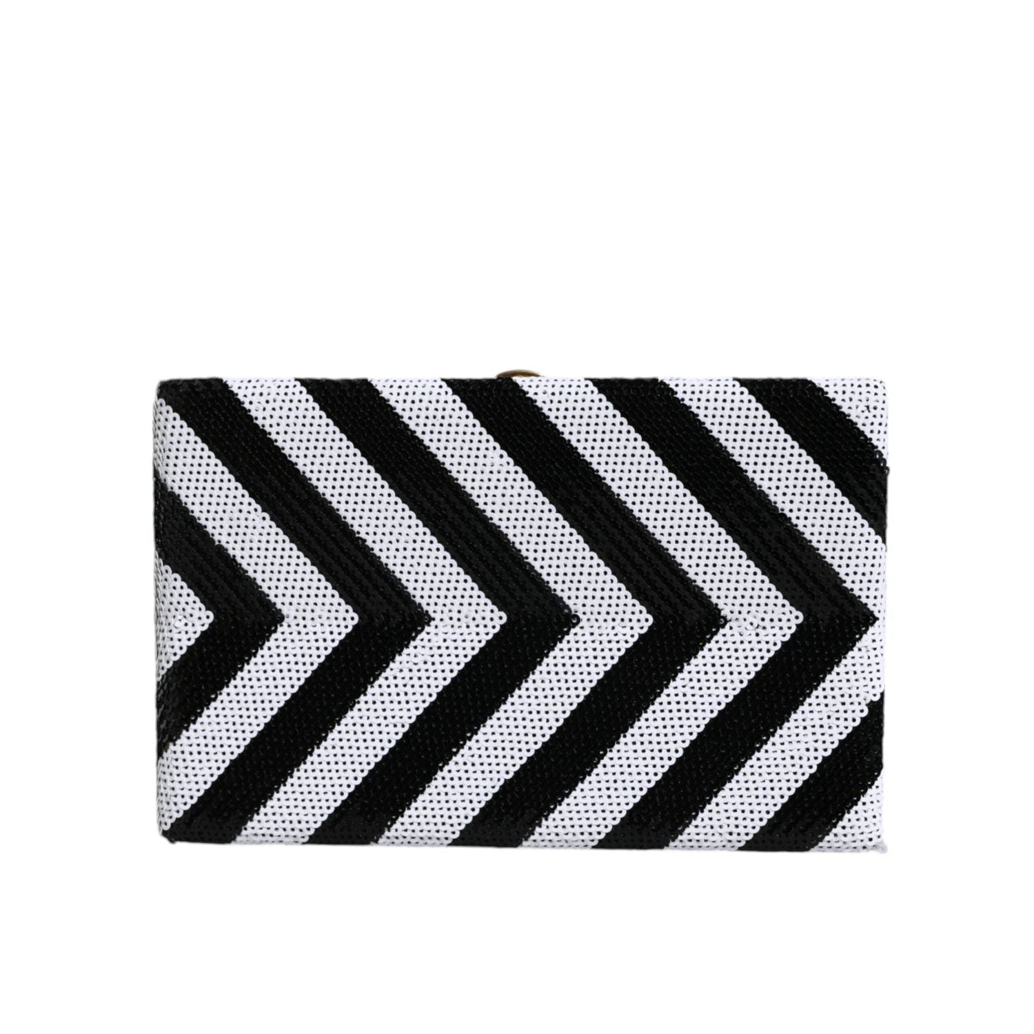 حقيبة كلاتش للحفلات المسائية من دولتشي آند غابانا بإطار ذهبي أبيض أسود