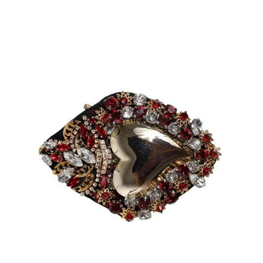 Dolce & Gabbana Gold Tone Brass Sacred Heart Crystal Embellished Brooch SMY10371