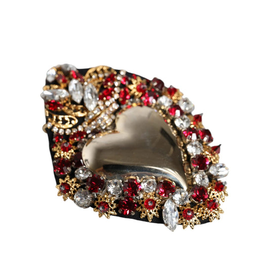 Dolce & Gabbana Gold Tone Brass Sacred Heart Crystal Embellished Brooch SMY10371