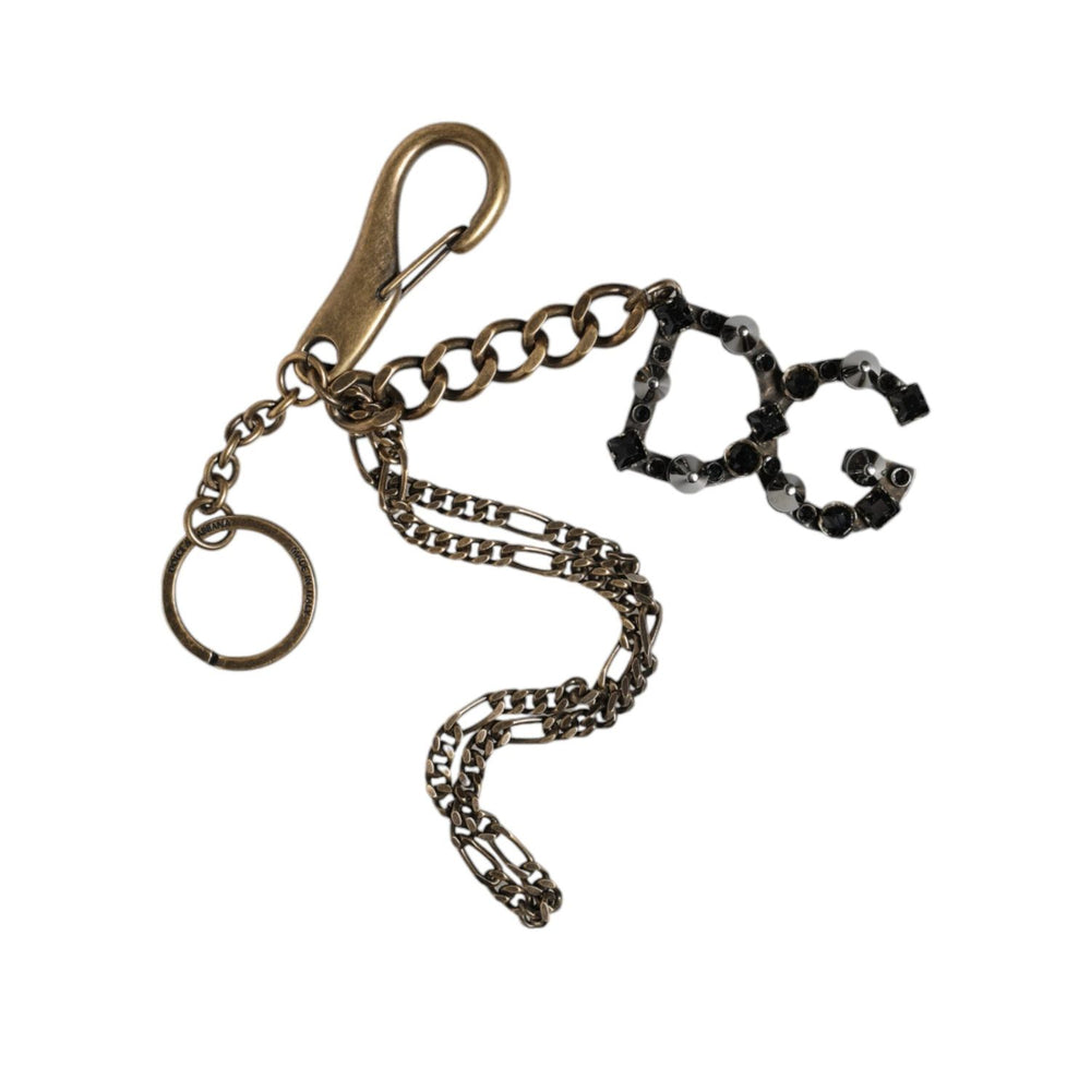 Dolce & Gabbana Silver Tone Metal DG Logo Crystal Keychain Keyring SMY10172