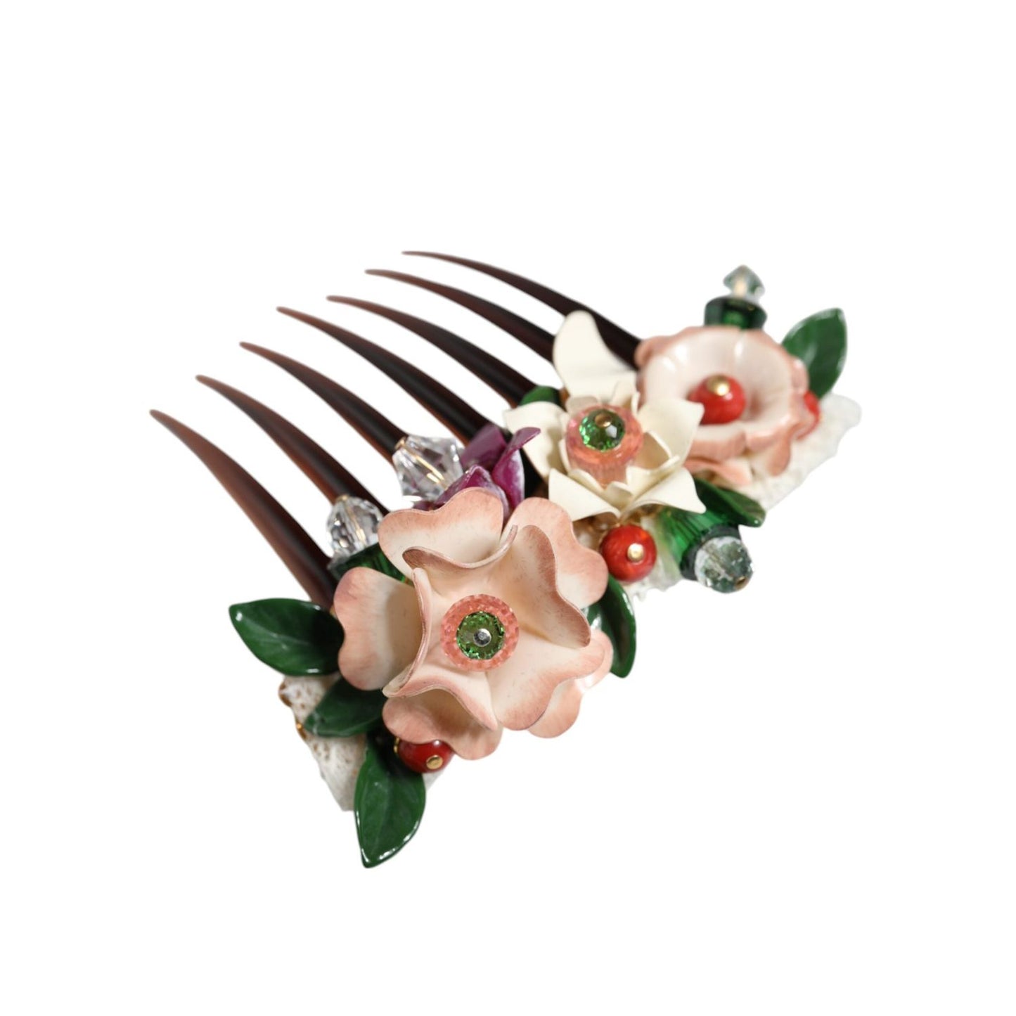 Dolce & Gabbana Brown Plastic Crystal Floral Women Hair Comb SMY10348