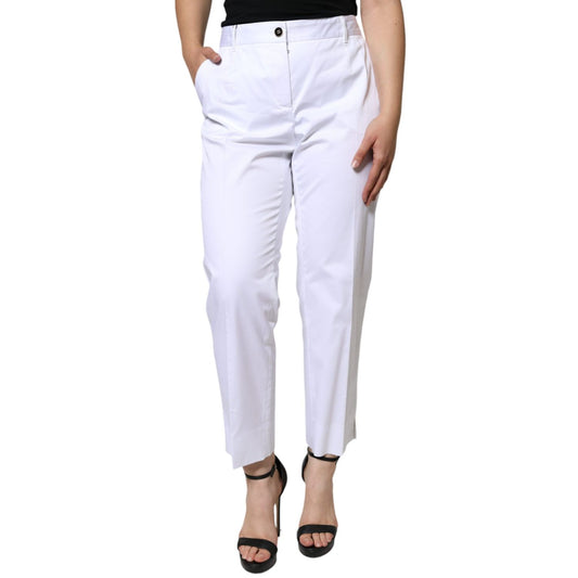 Dolce & Gabbana White Cotton Mid Waist Tapered Denim Jeans