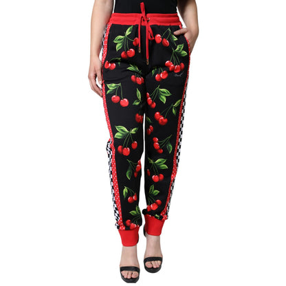 Dolce & Gabbana Black Red Cherry Mid Waist Jogger Pants