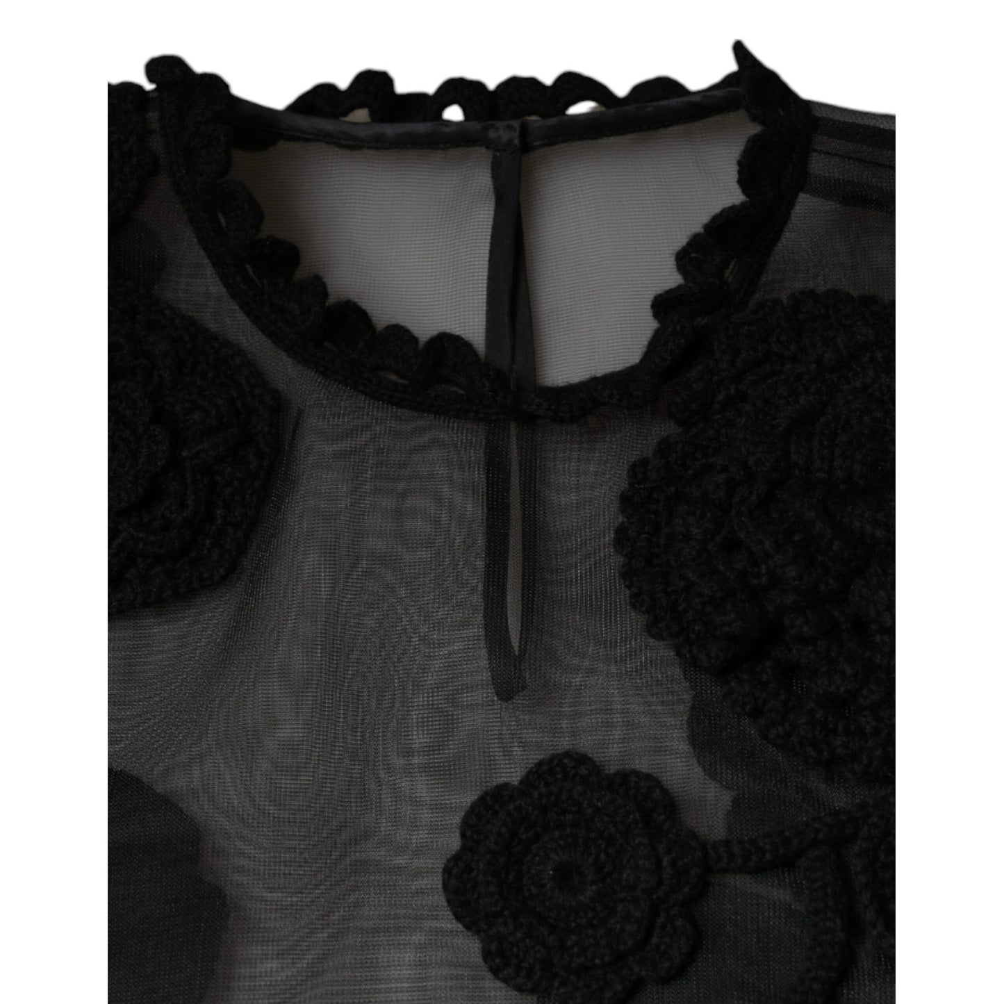 Dolce & Gabbana Black Nylon Mesh Transparent Floral Blouse