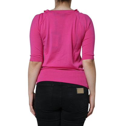 Dolce & Gabbana Pink Wool Button Down Short Sleeve Blouse Top