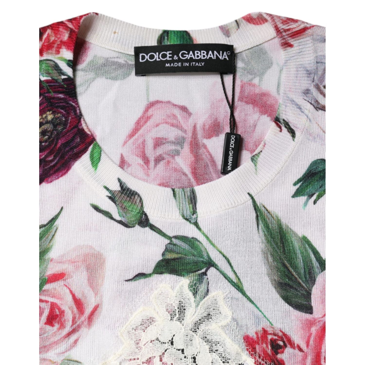 Dolce & Gabbana White Floral Lace Silk Sleeveless Tank Top