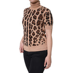 Dolce & Gabbana Beige Leopard Print Wool Turtleneck Top