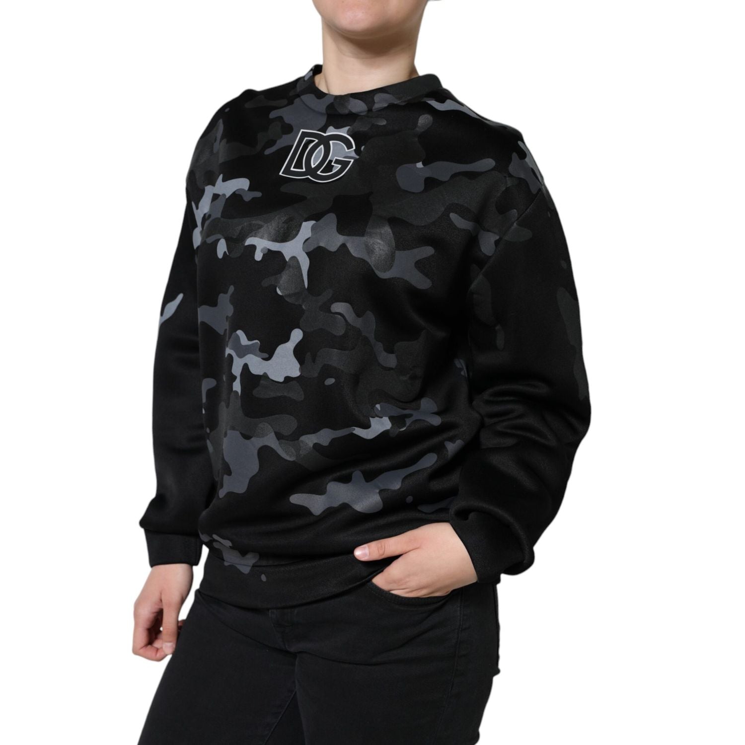 Dolce & Gabbana Black Camouflage Round Neck Sweatshirt Sweater