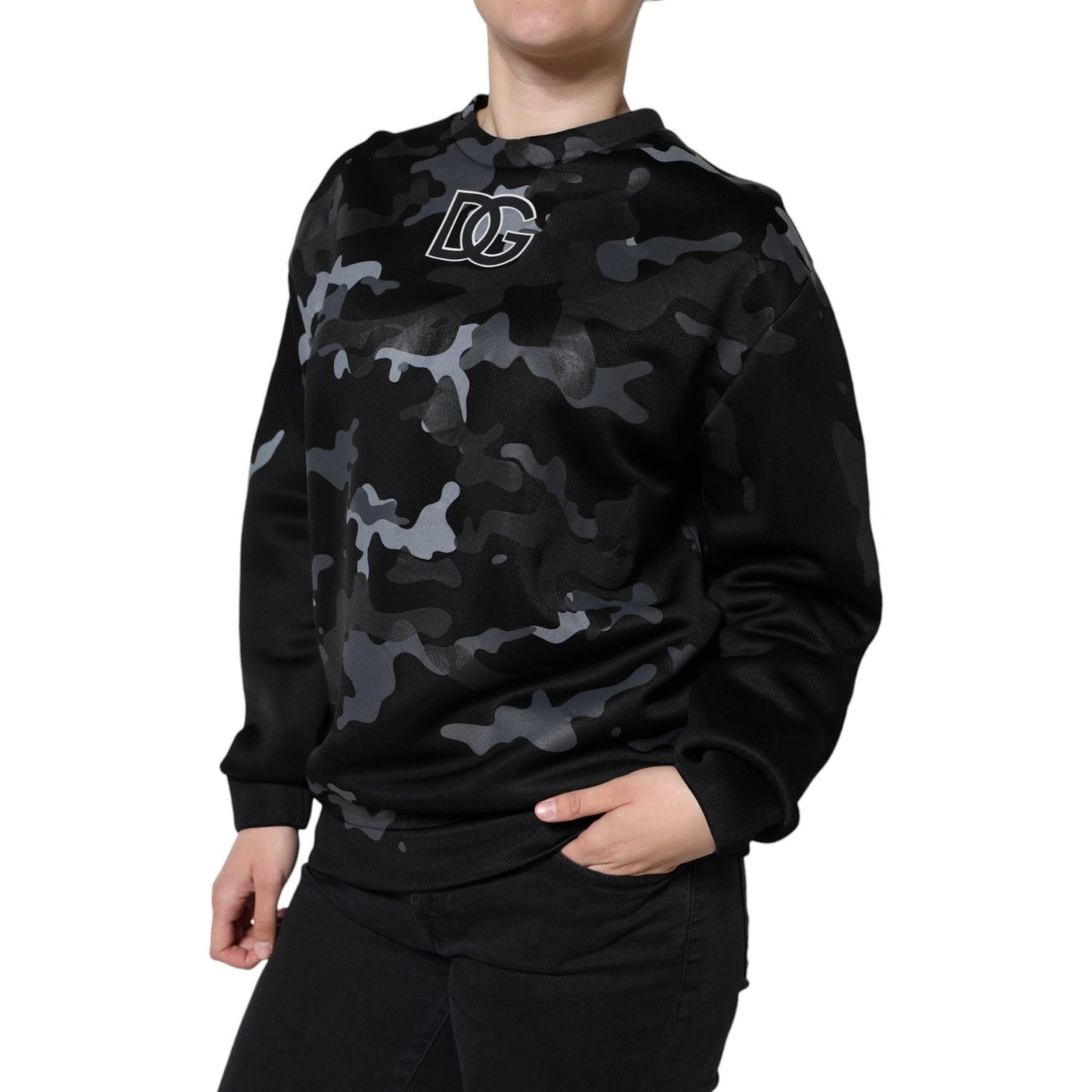Dolce & Gabbana Black Camouflage Round Neck Sweatshirt Sweater TSH86625-42