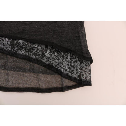 Ermanno Scervino Gray Wool Lace Top Long Sleeved T-shirt