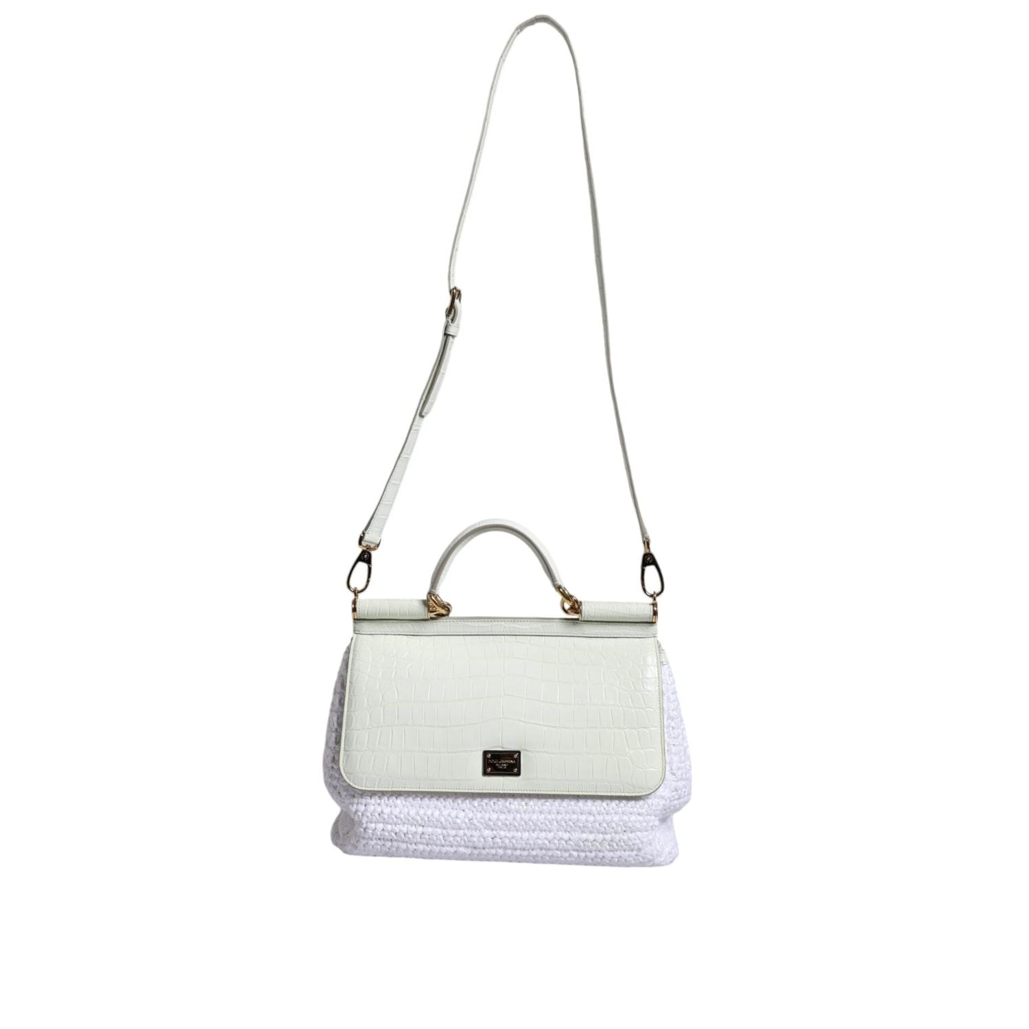 Dolce & Gabbana White Rafia Leather SICILY Crossbody Bag