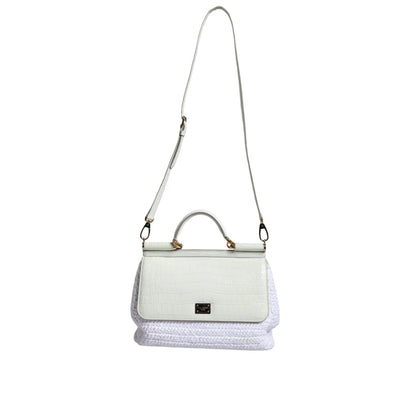 Dolce & Gabbana White Rafia Leather Top Handle Crossbody Bag