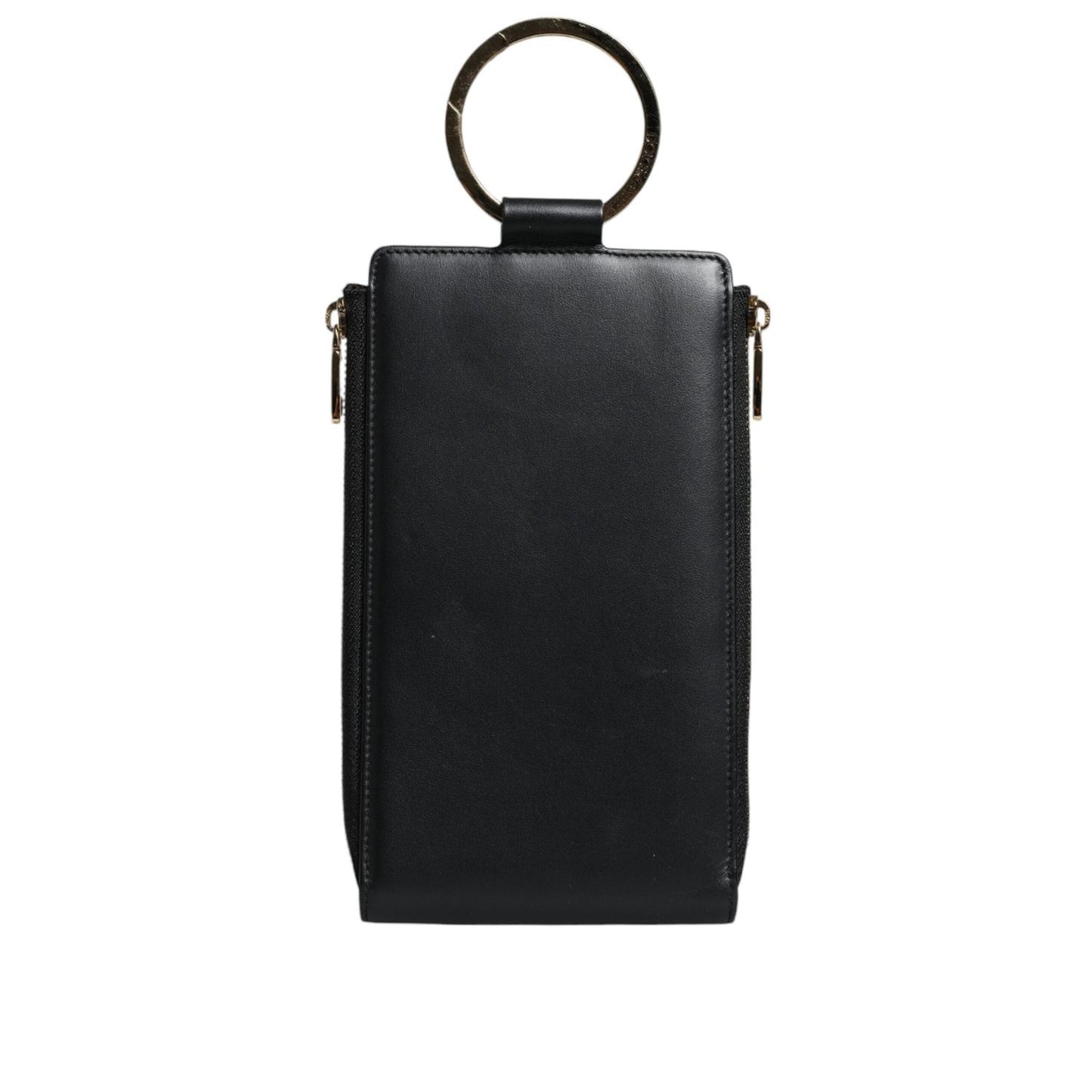 Dolce & Gabbana Black Leather Logo Plaque Neck Strap Card Coin Wallet