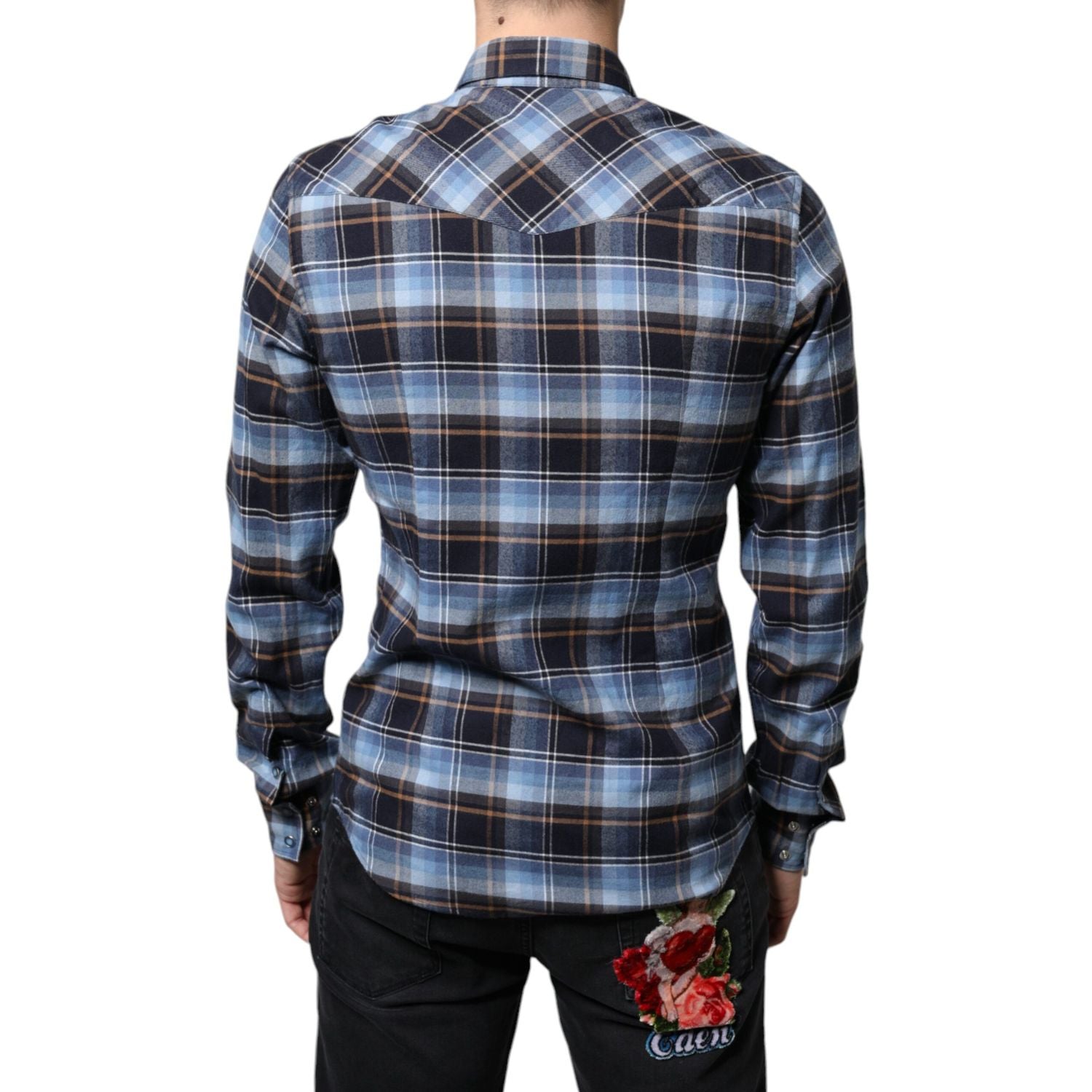 Dolce & Gabbana Multicolor Checkered Paradiso Patch Slim Fit Shirt