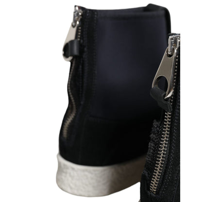 Alexander McQueen Black White Neoprene Takeshi Mid Calf Boots Shoes