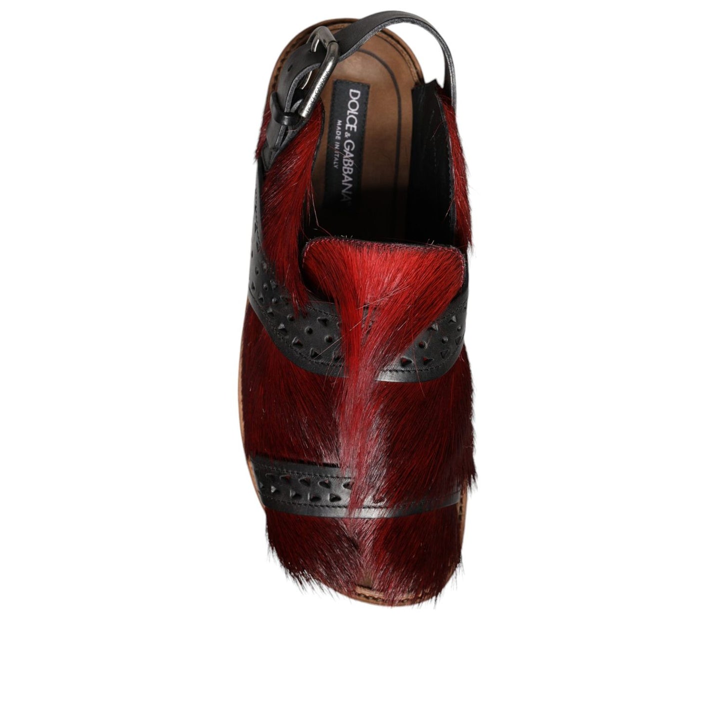 Dolce & Gabbana Black Red Gazelle Hair Leather Sandals Shoes