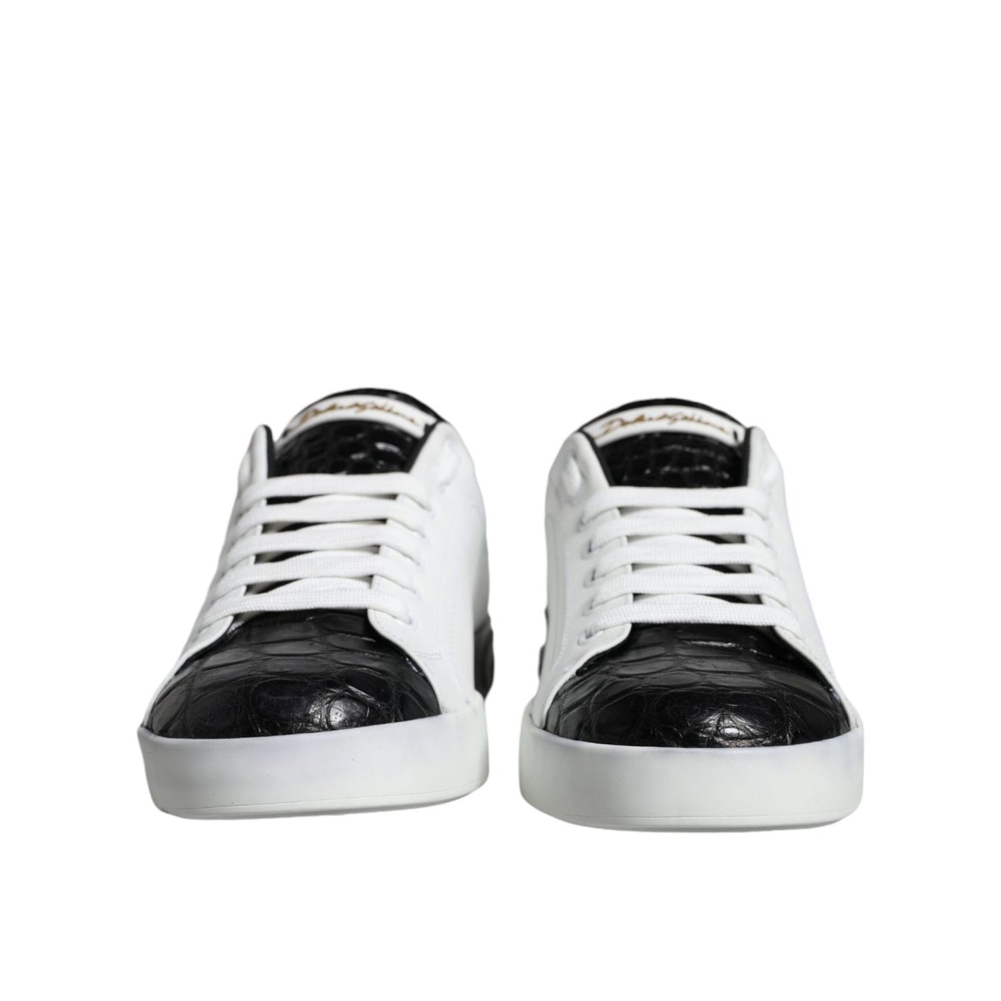 Dolce & Gabbana Black Leather Logo Portofino Sneaker Shoes