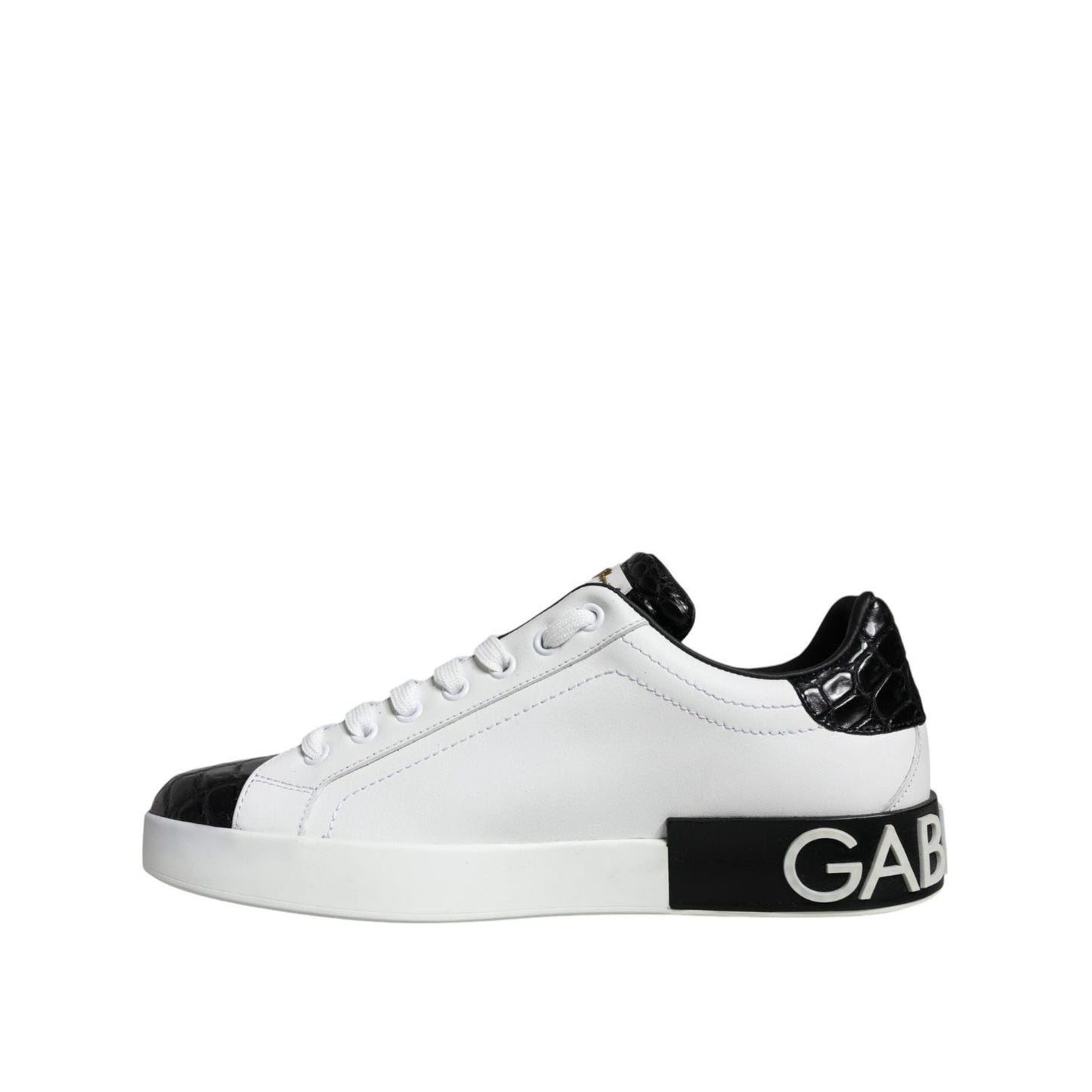 Dolce & Gabbana Black Leather Logo Portofino Sneaker Shoes