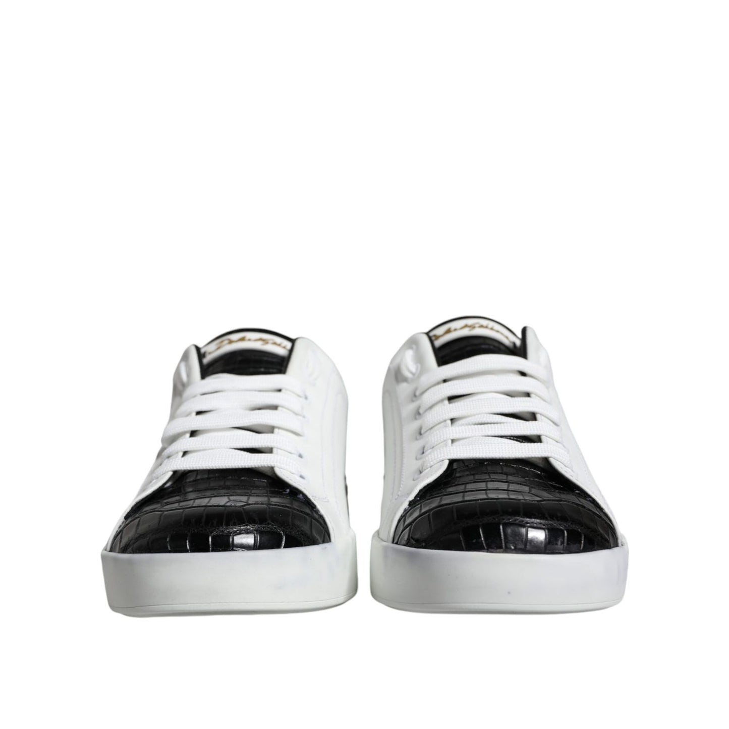 Dolce & Gabbana Black Leather Logo Portofino Sneaker Shoes