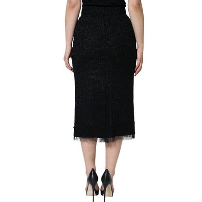 Dolce & Gabbana Black Virgin Wool Pencil Cut Midi Skirt